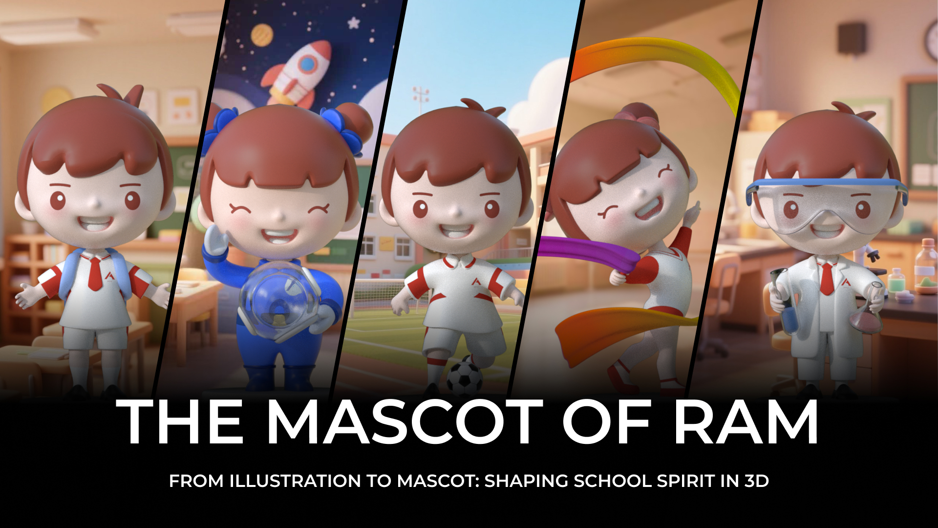 Overview of RAM mascot poses shown on a laptop mockup
